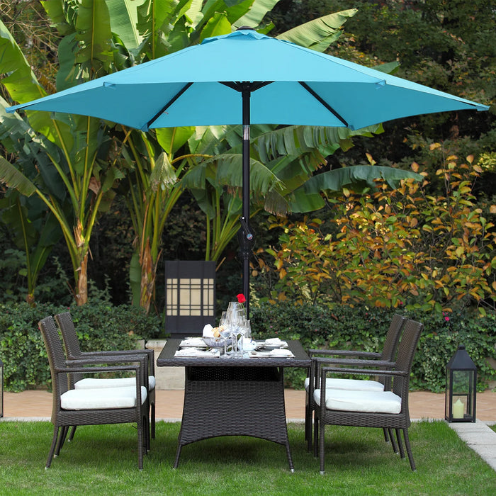 7.5FT Patio Umbrellas with Push Button Tilt and Crank, Blue