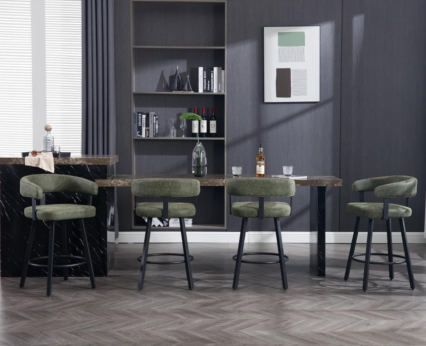 Modern Green Counter Height Bar Stools Set of 4 Leather Barstools with Backs/Metal Legs/Footrest Upholstered Counter Stools Comfy Bar Chairs for Dining Room/Home Bar/Kitchen Island/Pub,25 Inch