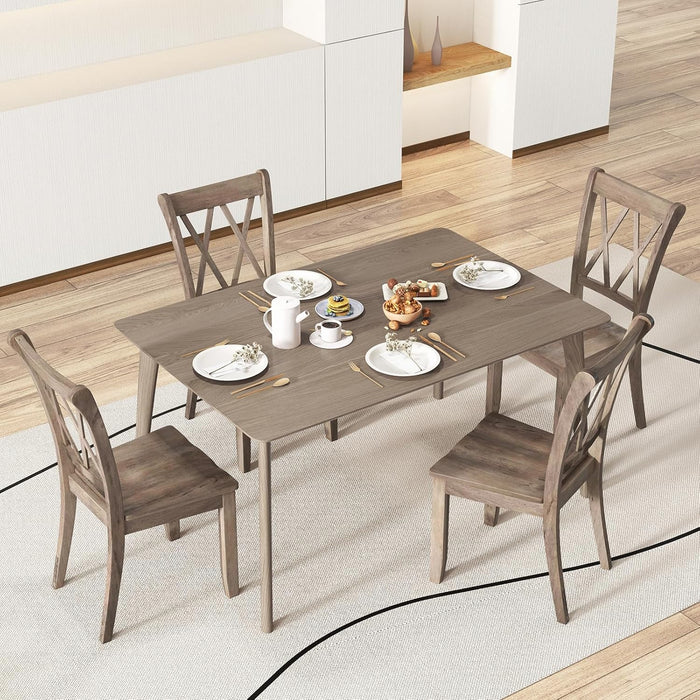 Wooden Dining Chairs Set of 4, Mid-Century Farmhouse Kitchen Side Chairs with Ergonomic Seat & High Backrest, Armless Dinette Chairs with Rubber Wood Frame for Dining Room, Living Room, Brown