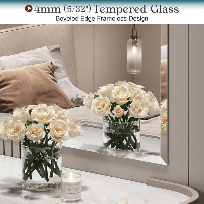 Frameless Bathroom Mirror, 30"X36" Beveled Bathroom Mirror for Vanity, Wall Mount Mirrors with 4Mm Tempered Glass for Bedroom Entryway Living Room Hangs Horizontally or Vertically