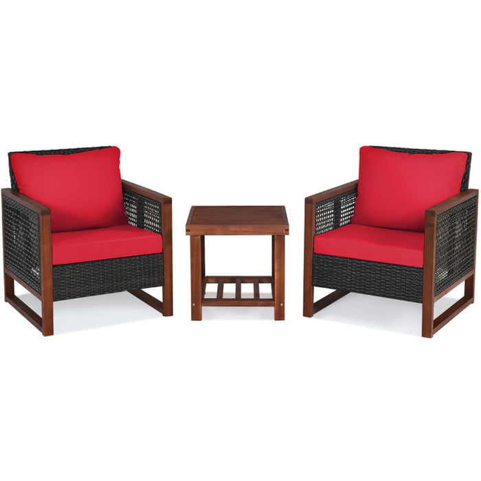 3 Pieces Acacia Wood Patio Furniture Set with Coffee Table