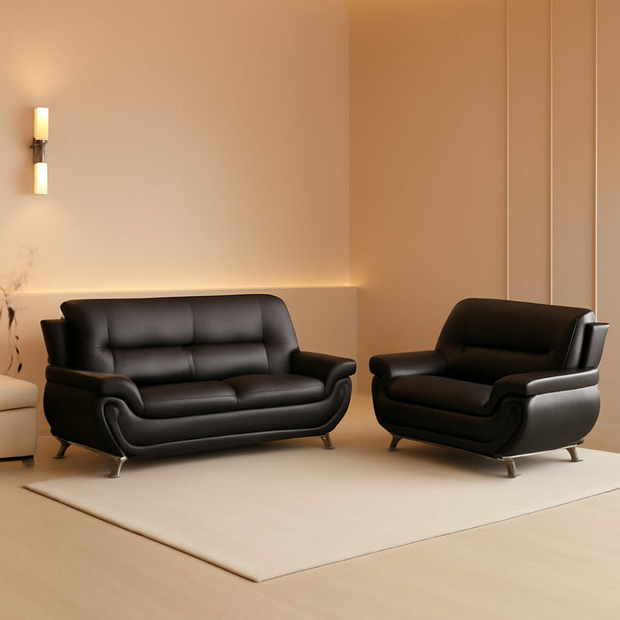 Sectional Sofa Sets, Living Room Furniture Sets Modern Faux Leather Sofa Couch 5-Seat Sofa for Living Room(A-Black, Sofa+Loveseat)