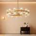 Modern 24 Inch Gold Crystal Wagon Wheel Chandelier, Large round 24-Light Pendant Lighting Fixture, Adjustable Height for High Ceilings Living Room, Dining Room, Foyer, Entryways (Gold-24In)