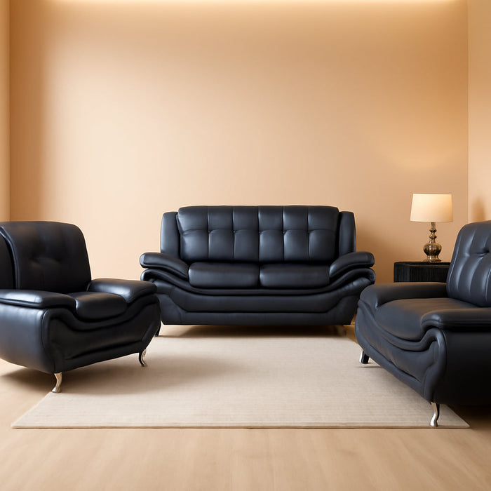 3 Piece Aldo Modern Sofa Set, BLACK