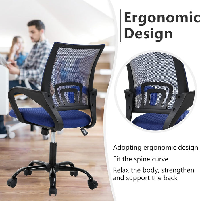 Office Chair Computer Chair Ergonomic Cheap Desk Chair Adjustable Comfortable Mid Back Task Rolling Swivel Chair with Lumbar Support for Home Office Desk (Blue)