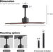48" DC Ceiling Fan No Light - 5 Carved Solid Wood Blades, 6-Speed Reversible DC Motor, Ceiling Fan without Lights for Living Room Bedroom Kitchen Patio, Indoor and Outdoor, Black and Walnut