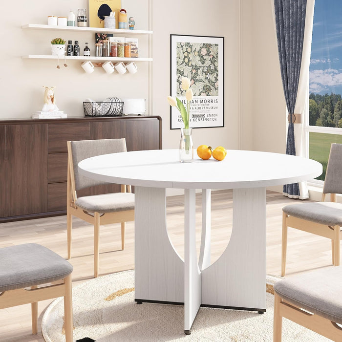 Round Dining Table for 4-6, 47” Modern Kitchen Dining Table Circle with Pedestal Wood Base,Rustic round Table for Kitchen, Living Room, Dining Room (White)