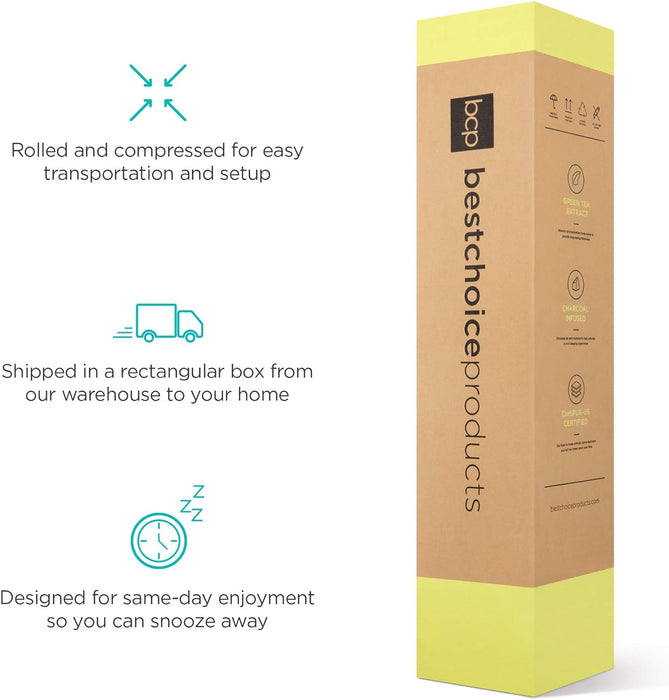 12 Inch, Green Tea Charcoal Cooling Gel Memory Foam Mattress, Fiberglass Free, 2-Layer, Breathable - Queen, Medium Firm