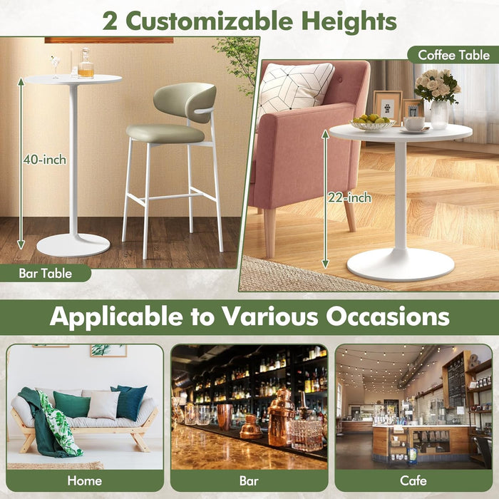 round Bistro Table, Height Adjustable Bar Height Cocktail Table, High Top Pub Table Snack Table with Heavy-Duty Metal Base for Home Bar, Dining Room, Restaurant, White
