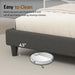 Queen Size Bed Frame with Chenille Striped Headboard, Dark Gray