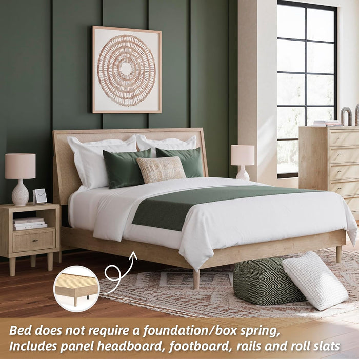Cielden Farmhouse Queen Panel Platform Bed, Foundation or Box Spring Not Needed, Light Brown
