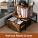 5 Tier Rotating Bookshelf Tower with Storage, Rustic Brown | 360° Spinning Bookcase with Fabric Drawer, round Revolving Book Shelf Organizer, Narrow Swivel Bookshelves for Small Space