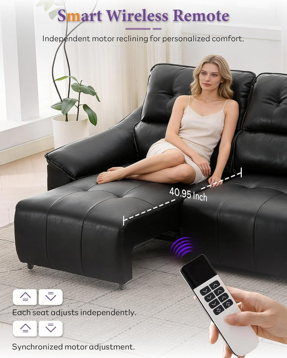Electric Reclining Sectional Couch, Power Recliner Sofa W/Usb & Type-C Charging Ports and Cup Holders, Leather Reclining Sofa for Living Room, Home Theater