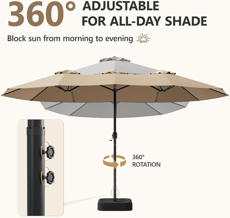 15FT Double-Sided Patio Umbrella with Base Included