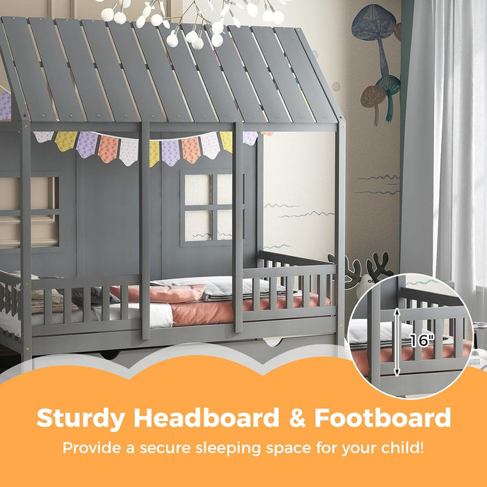 Twin Size CharcoalGray Premium Hardwood Playhouse Bed