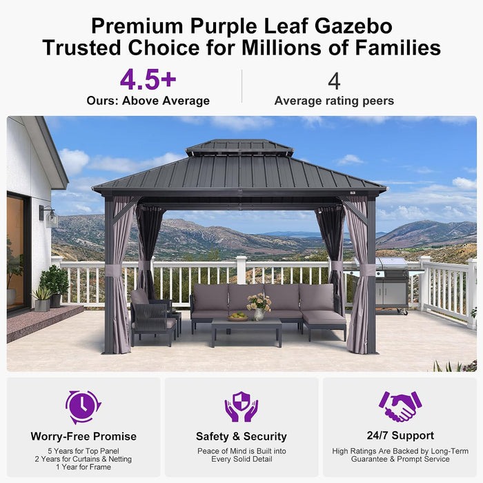 10' X 12' Gazebo Outdoor Aluminum Gazebo with Heavy Duty Galvanized Steel Double Roof for Patio Backyard Deck, Netting and Curtains Included, Grey