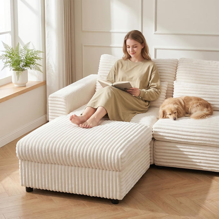 Corduroy Ottoman with Storage,Square Ottomans Easy of Assembly, Couch Ottoman for Living Room,Apartment and Bedroom (Beige, Ottoman)