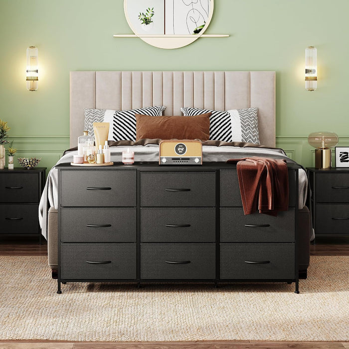 Dresser TV Stand for 65 Inch TV, 9 Drawer Dresser for Bedroom, Black