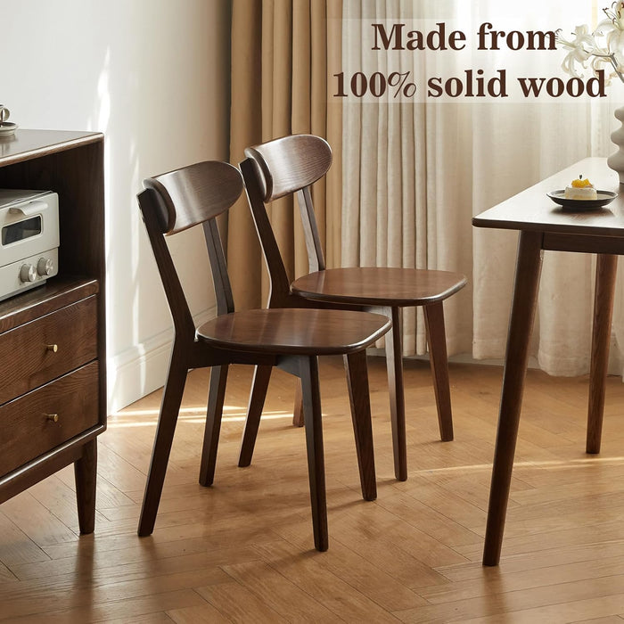 Oak Dining Chairs, Kitchen Chairs, 100% Solid Wood Modern Dinner Chair with Curved Backrest, Dining Room Chair for Kitchen, Living Room, Study (2PK, Walnut)
