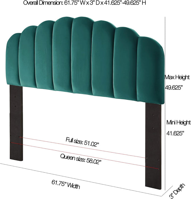 Tufted Velvet Upholstered Headboard Channel, Queen Full Size Bed Adjusted Height 42-50 Inch, Teal