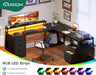 66" L Shaped Computer Desk, 113“ Reversible Home Office Desk with File Cabinet & 4 Fabric Drawers, Two Person Desk with LED Lights & Power Outlet, Corner Gaming Desk with Monitor Shelf, Black