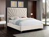 Eclipse Collection Modern | Contemporary Velvet Upholstered Bed with Channel Tufted Design and Complete Sets of Gold and Chrome Legs Included, Queen, Cream