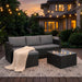 Patio Furniture Set with Detachable Soft Cushions, Outdoor PE Rattan Patio Conversation Sofa Set, 3-Piece Patio Sectional Sofa with Glass Coffee Table (Black Rattan&Charcoal)