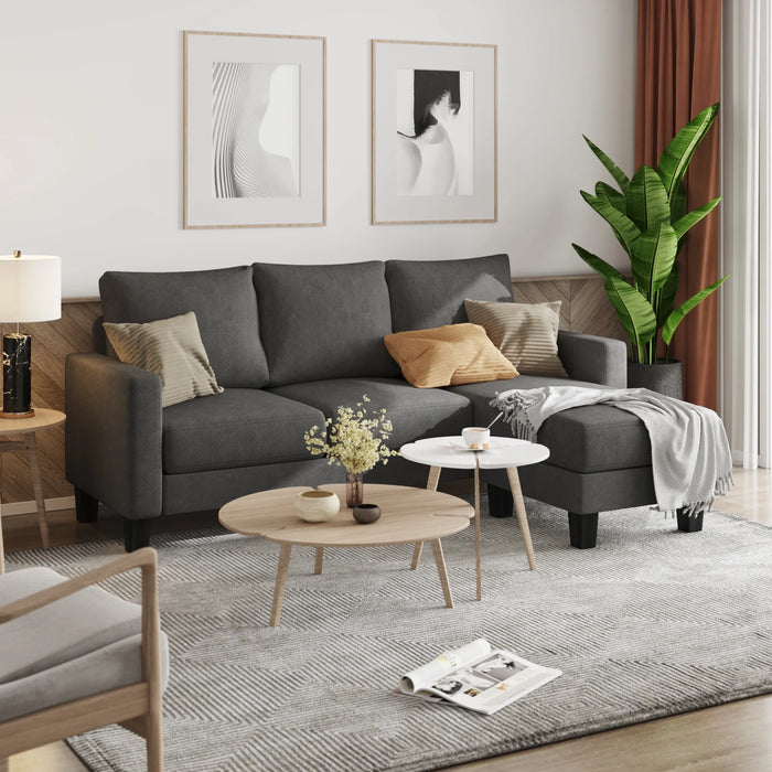 Convertible Sectional Sofa Couch, Modern Linen Fabric L-Shaped Couch 3-Seat Sofa Sectional with Reversible Chaise for Small Living Room, Apartment and Small Space, Dark Gray