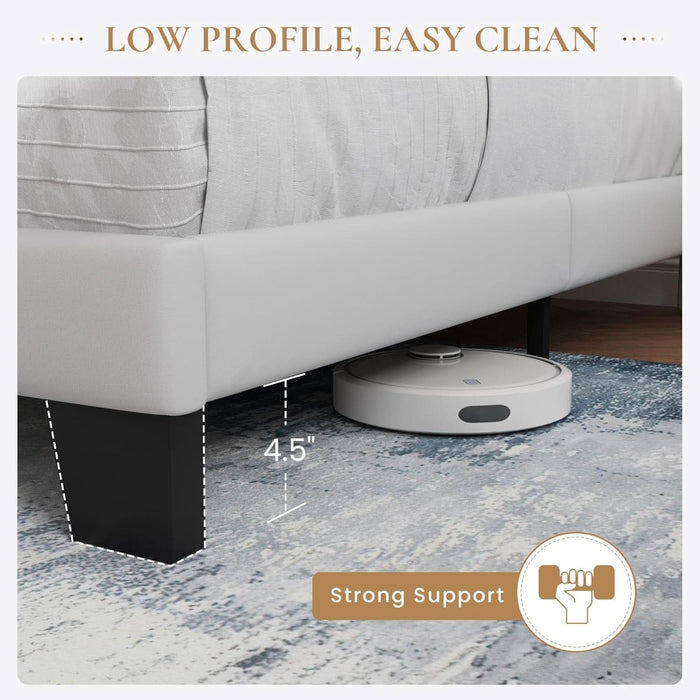 Full Platform Bed Frame with Velvet Upholstered Headboard, Mattress Foundation with Strong Wooden Slats Support, No Box Spring Needed, White