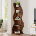 Corner Shelf, Rustic 5-Tier Wall Corner Bookshelf, Stylish Corner Small Bookcase Storage Rack Plant Stand with Unique Shape for Living Room, Home Office (1PC, Brown)