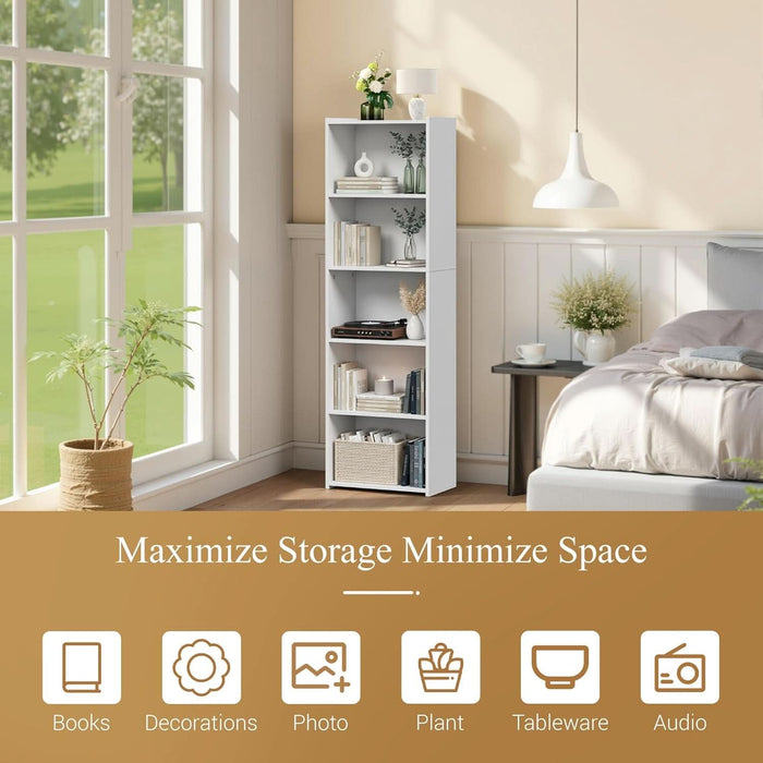 5-Tier Shelf Bookcase, Freestanding Wood Storage Display Open Bookshelf for Home Office, White
