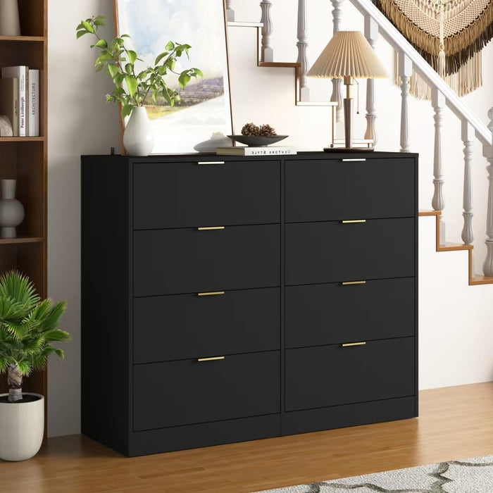 Black Dresser for Bedroom, 8 Drawer Dresser with Deep Drawer, Tall Modern Chest of Drawers with Golden Handle, Large Storage Organizer Bedroom Furniture, TV Stand for Living Room, Hallway, Entryway
