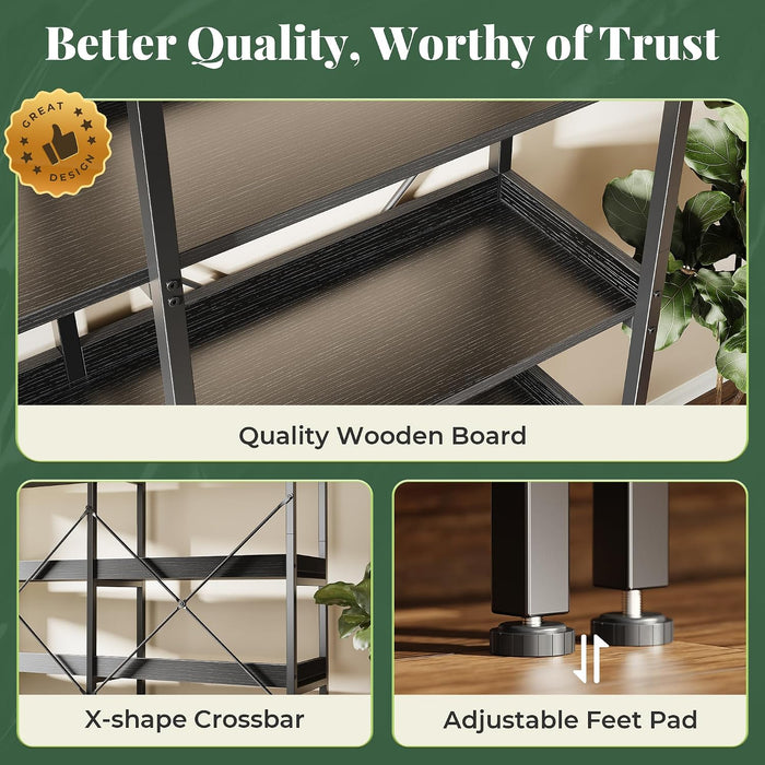 6 Tier Bookshelf with 12 Open Shelves and Raised Baffle, Black