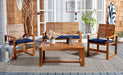 Home Collection Hailey Outdoor Living 4-Piece Acacia Patio Furniture Set, Brown and Navy