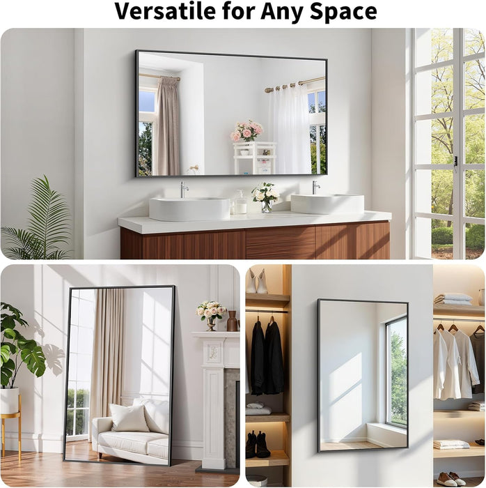 Black Framed Bathroom Mirror - Shatterproof 30"X50" Tempered Glass, HD No Distortion, Horizontal/Vertical Mount, Modern Matte Aluminum Alloy Frame