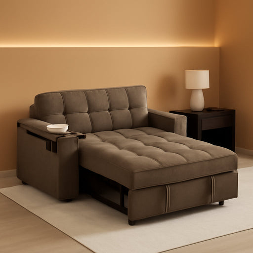 65 Inches Durable Convertible Sleeper Sofa ChocolateBrown