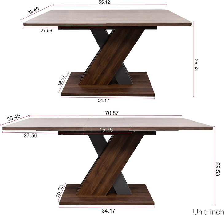 70.87" Extendable Dining Tables for 4 to 8, Mid Century Modern Wooden Expandable Dining Table W/X-Shaped Base, Multifunctional Extendable Large Long Kitchen Dinner Table for Dining Room Walnut
