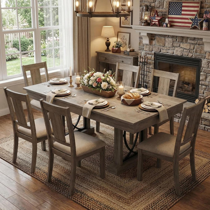 Wooden Dining Table for 6-8 People with 2 Large Drawers, 71 in Long Farmhouse Rectangular Kitchen Dining Table & Thick Table Top, Sturdy Frame, for Big Family, Dinette, Rustic Gray