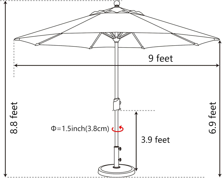 USA 10-Year-Non-Fading 9Ft Market Patio Umbrella, UPF 50+ UV Protection Performance Sun Umbrella, Heavy Duty Commercial Grade Outdoor Table Umbrella with Crank & Tilt, Windproof Vented Top for Garden, Pool, Deck and Outdoor Playsets,Heather Beige
