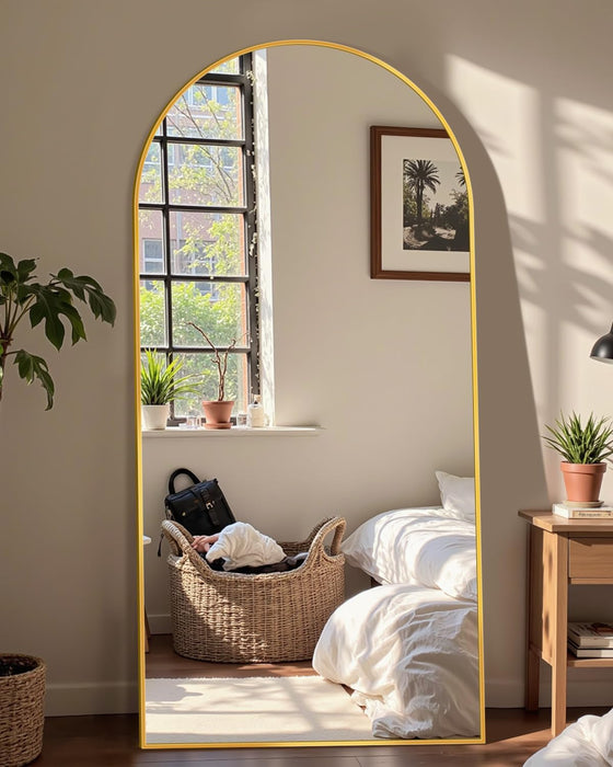 69"X28" Arched Full Length Mirror, Standing Floor Mirror, Gold