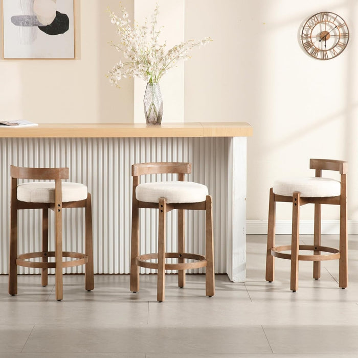Bar Stools Set of 2, 26" Linen Fabric Upholstered Counter Height Bar Stools, Modern Barstools Counter Stools with Wood Legs for Kitchen Island Dining Room Bar, Beige