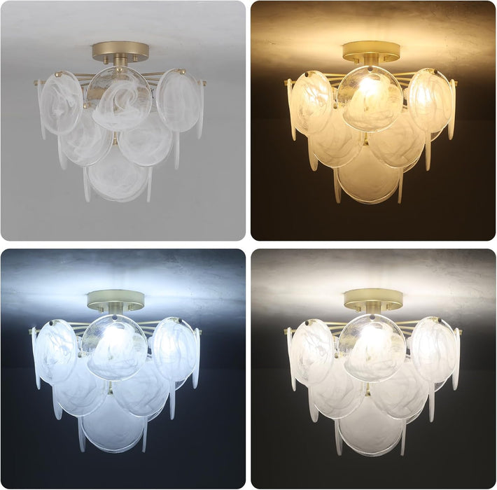 Golden Glass 4-Light Flush Mount Ceiling Chandelier