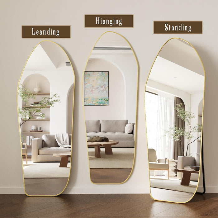 67" X 24" Irregular Full Length Mirror with Stand Gold