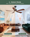 52" Premium Walnut Solid Wood Ceiling Fan with Light - Whisper-Quiet DC Motor, 6 Speeds, 3000K-6000K Dimmable LED, Remote Control with Timer, 2 Downrods for Indoor/Outdoor, A++ Energy Saving