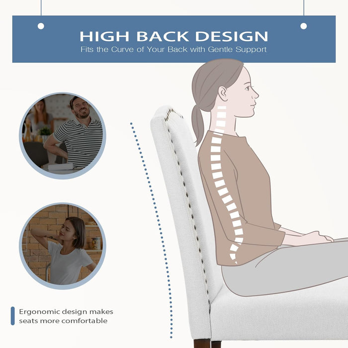 Upholstered Dining Chairs，Set of 6 Fabric Dining Room Kitchen Chair with Nailhead Trim and Wood Legs, Modern Side Chairs for Living Light Grey