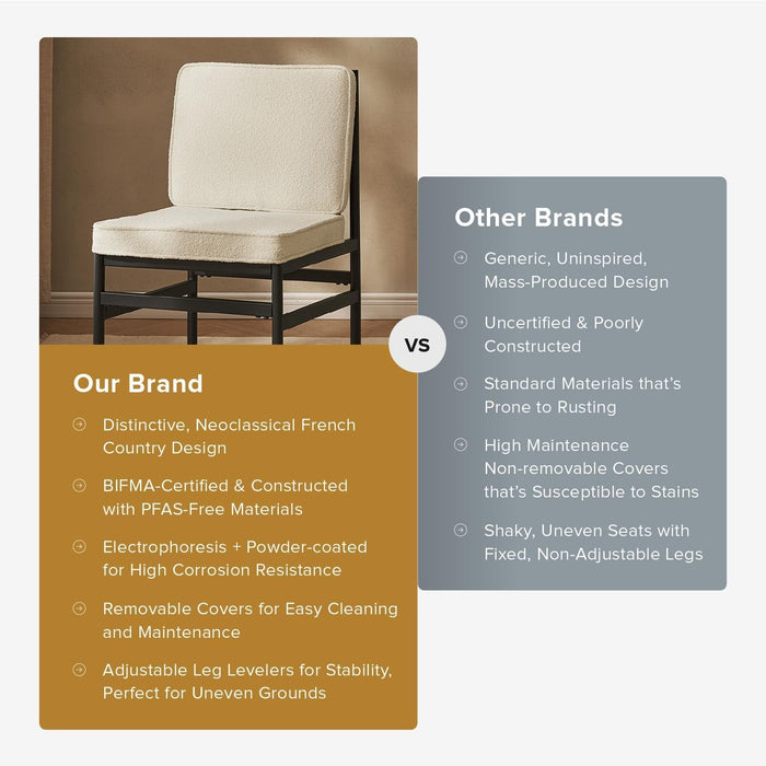 Odelia Dining Chairs, Kitchen Chairs, Dining Room Chairs, Black Dining Chairs, Sturdy Bifma-Certified Rust-Free Metal Frame and Removable Cushion Covers (2, Pearl White Boucle, One Size)