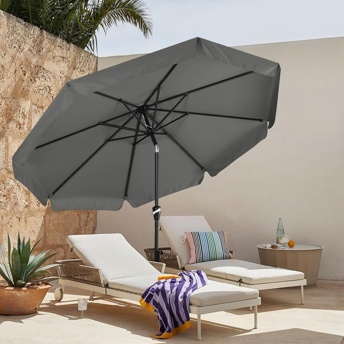 9Ft Patio Umbrella with Valance, Crank and Tilt – 8 Ribs Outdoor Market Umbrella, Uv/Fade Resistant, Waterproof Canopy with Wind Vent for Garden, Deck, Backyard, Pool (Dark Gray)