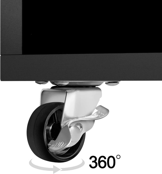 Black File Cabinet Large Mobile Storage Lateral Filing Cabinet with 2 Drawer and 4 Open Compartments,For Letter Size A4 Size, Printer Stand for Home Office, Black