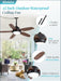42 Inch Wet Rated Outdoor Ceiling Fan with Lights and Remote,Ip65 Hanging Gazebo Fan with 3CCT 6-Speed DC Motor,Brown Waterproof Plug in Ceiling Fan with Cord for Patios Porch Pergola Pavilion