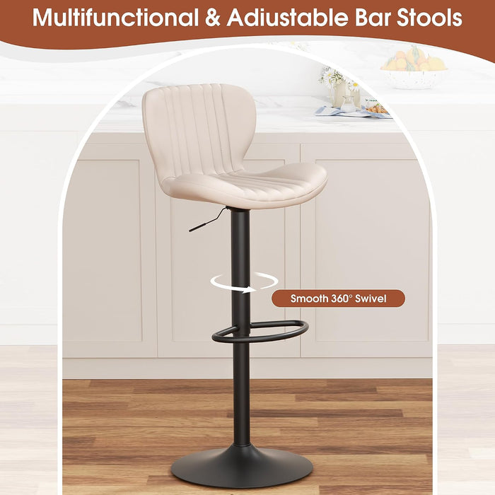 Bar Stools Set of 2, Leather Adjustable Barstools Counter Height Modern Bar Stools, Island Chairs Set of 2 for Kitchen, Beige